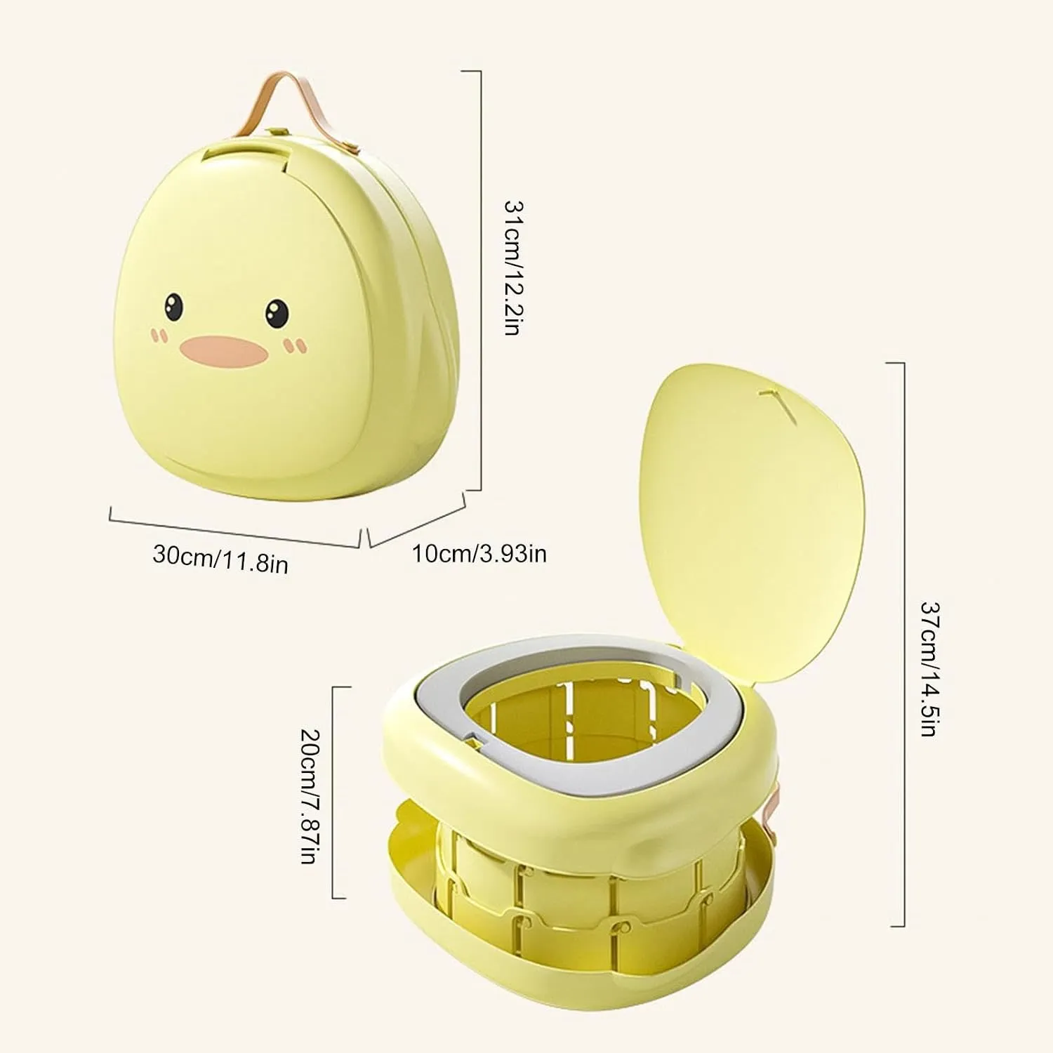 Folded and open dimensions of the portable kids travel potty in inches