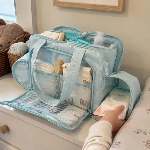 Mint Blue organizer holding baby-care essentials