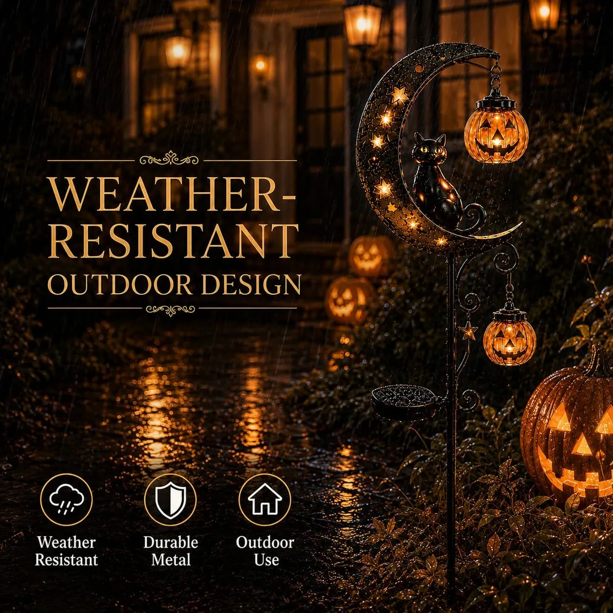 Weather-resistant solar Halloween garden stake for outdoor use