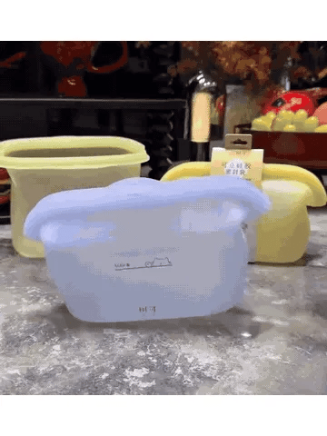 Silicone storage bag being opened, filled, and flexed during everyday use