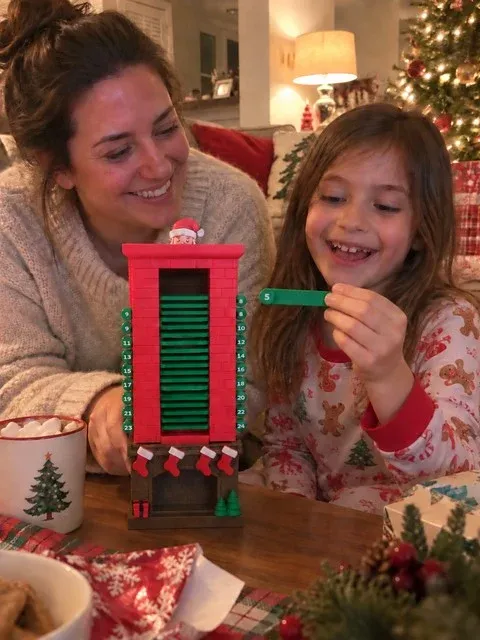 Mother and daughter enjoying their Christmas countdown at home