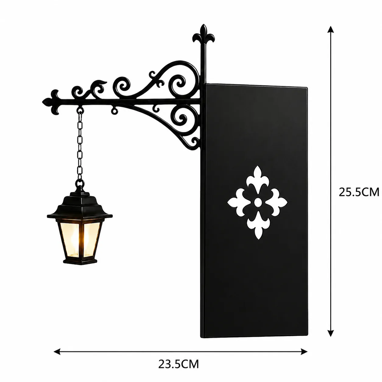 Bookshelf light dimensions 23.5 centimeters wide by 25.5 centimeters high