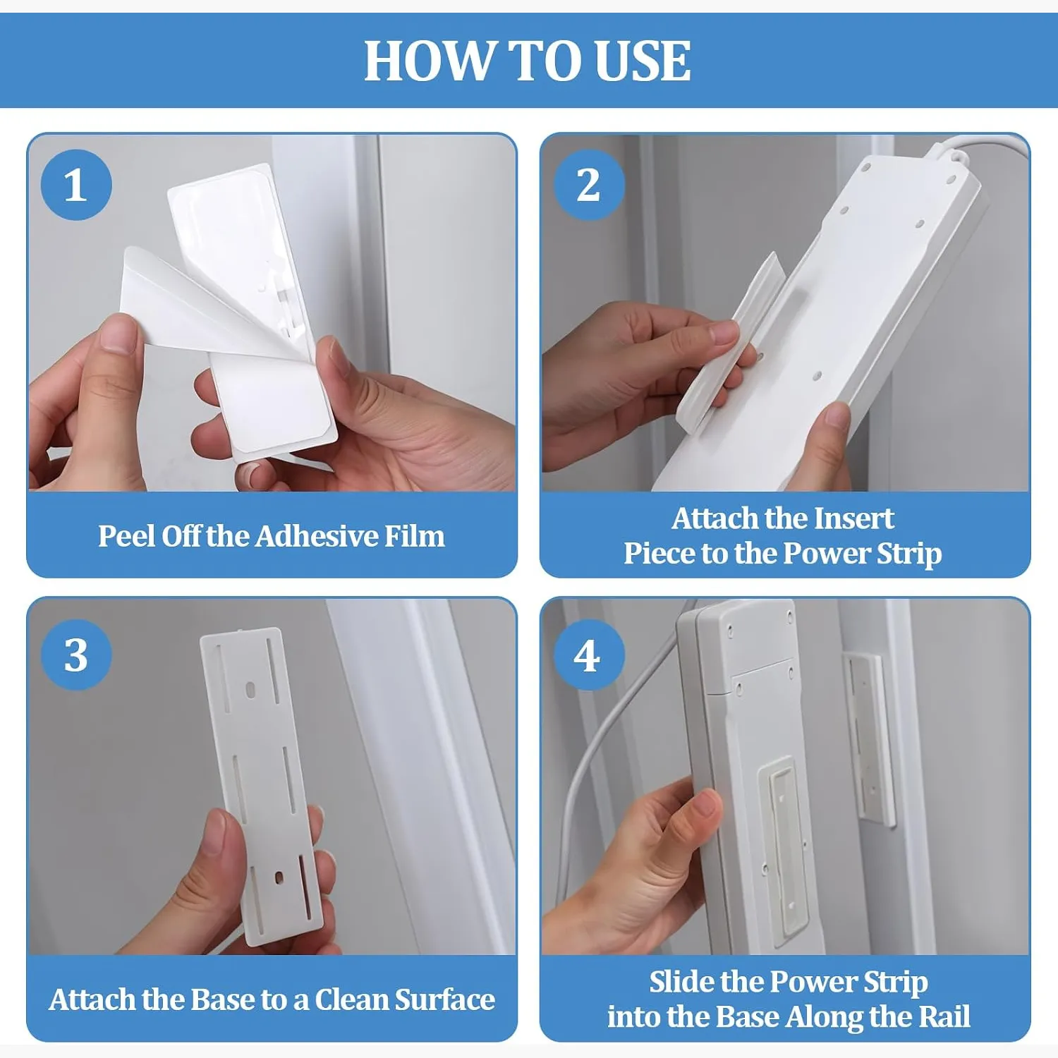 Three simple steps to install the power strip slide mount