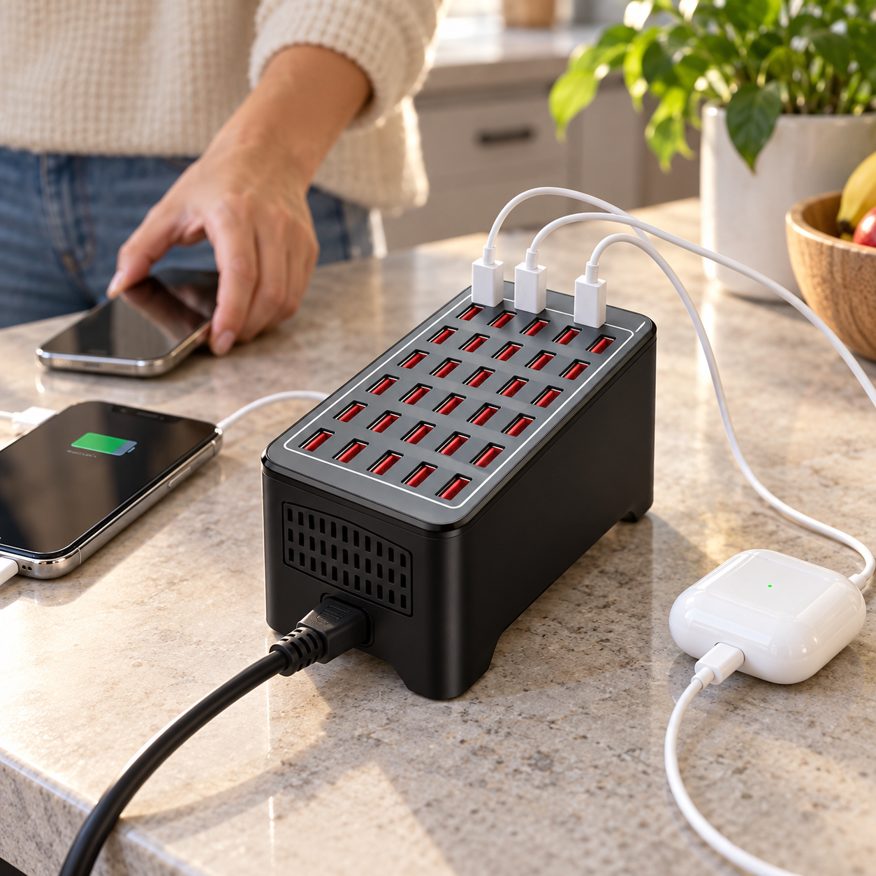 Family kitchen charging corner