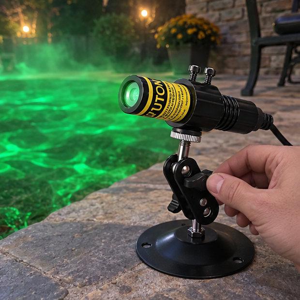 Hand adjusting the swamp projector bracket on a patio