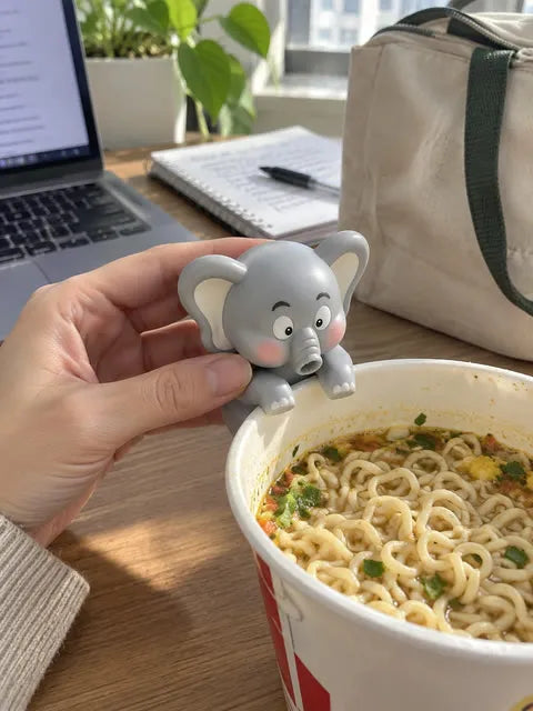 Elephant fan used with noodles at a home office desk