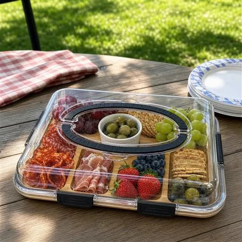 Customer-style photo of the closed board at a backyard picnic
