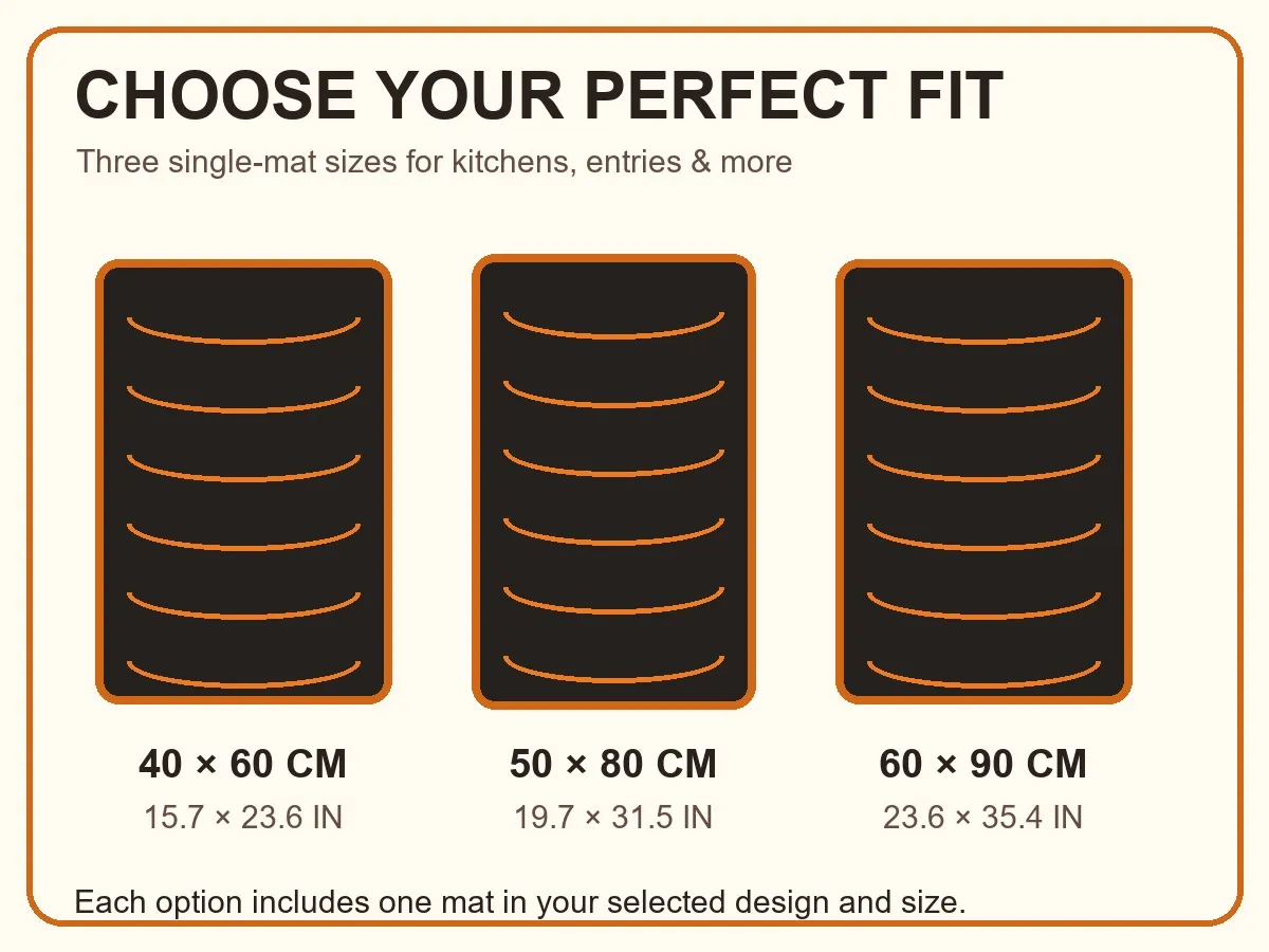 Kitchen mat size guide in centimeters and inches