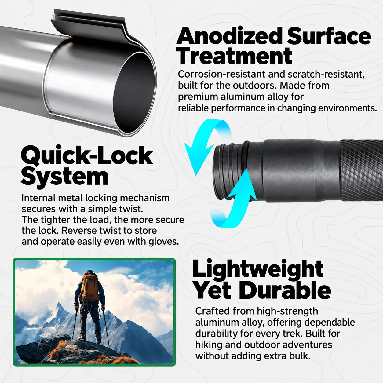 Close-up guide to the trekking pole threaded twist connection
