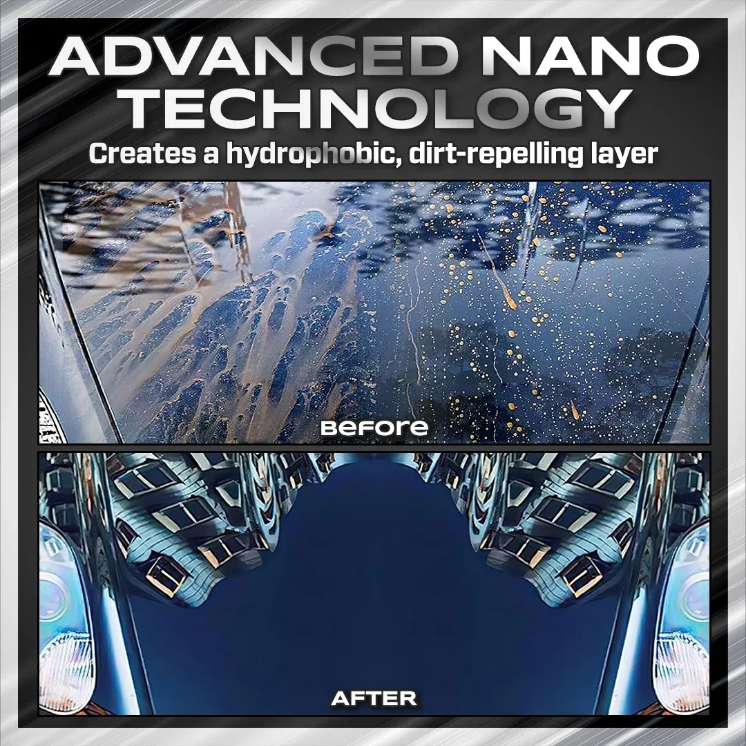 Before and after automotive paint gloss and water repellency comparison