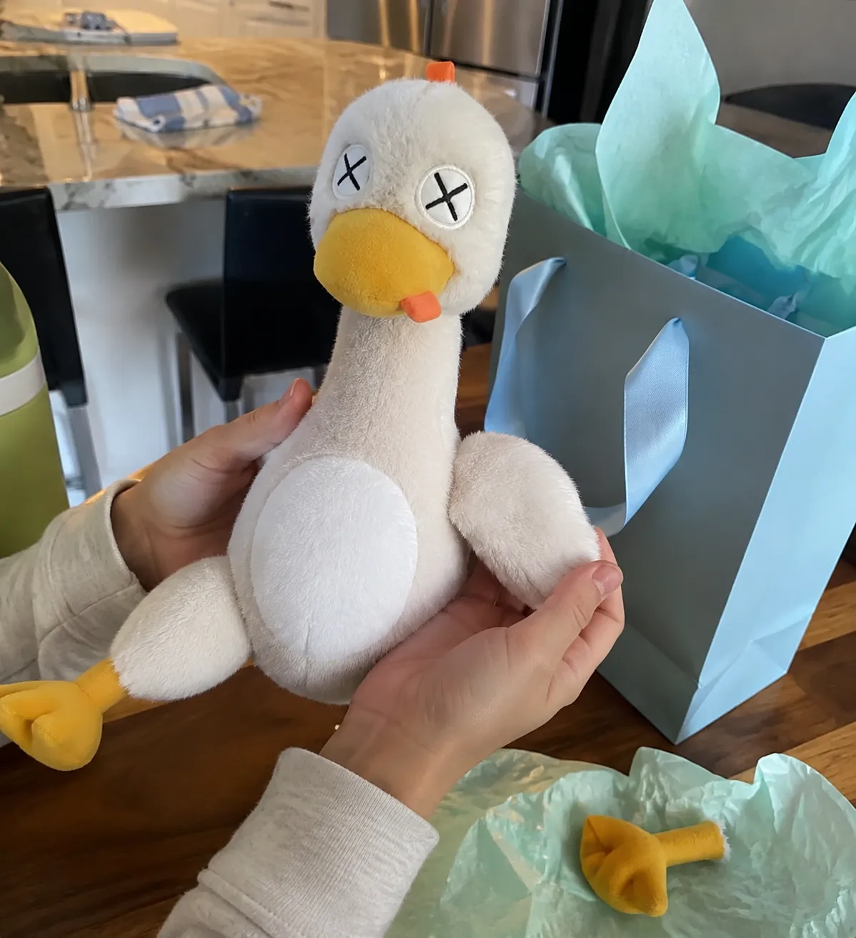 Funny plush opened as a birthday gift