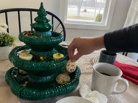 Partially emptied platter after a casual holiday brunch