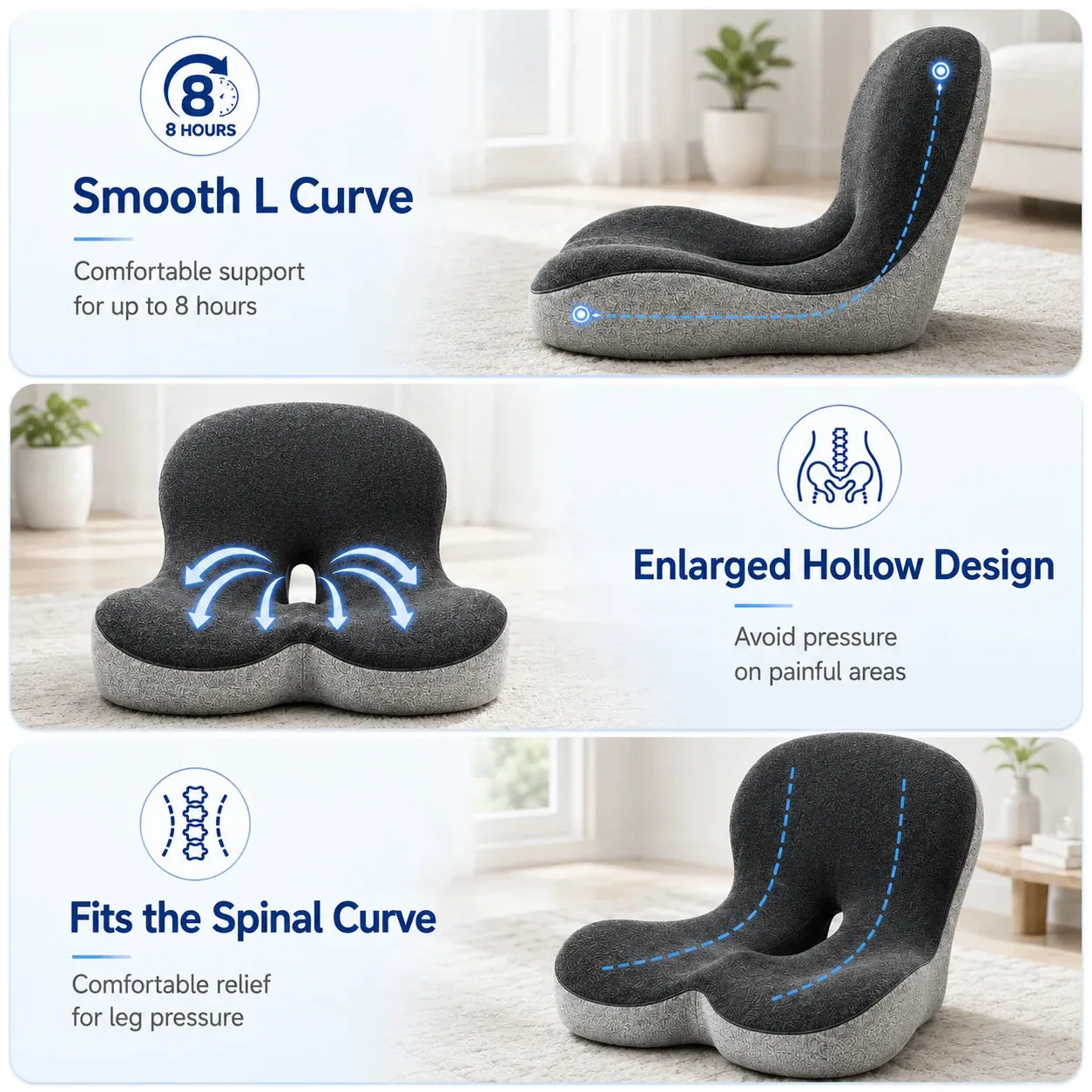 Contour, central opening, and curved support details
