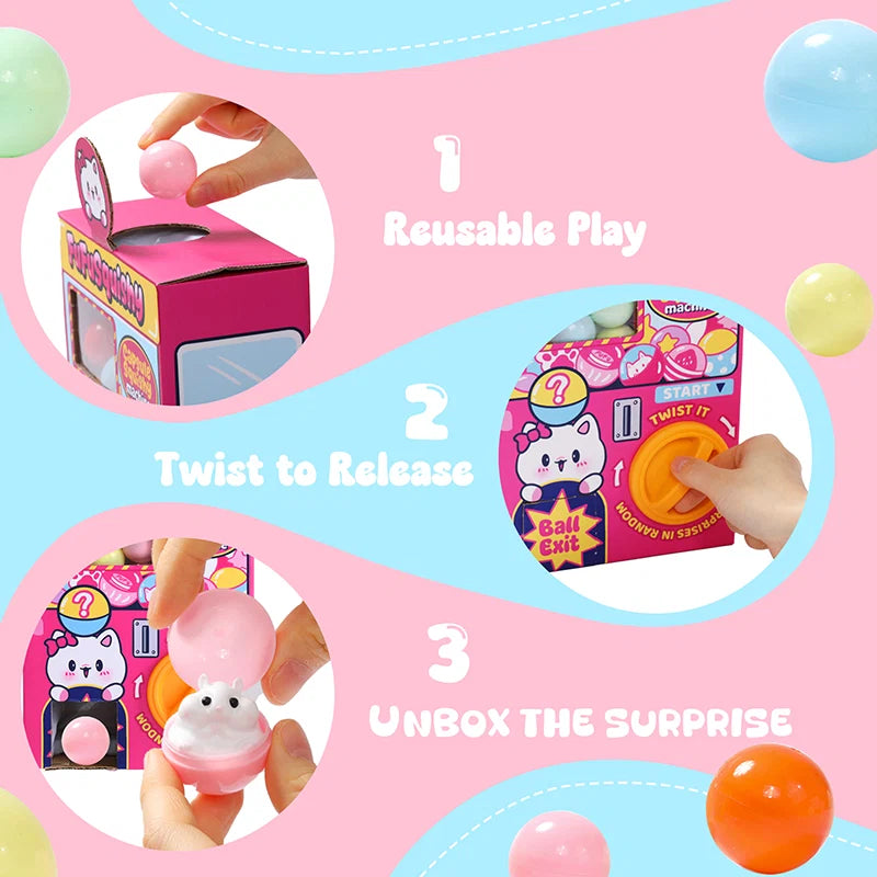 Three-step guide for loading, twisting, and opening a squishy capsule