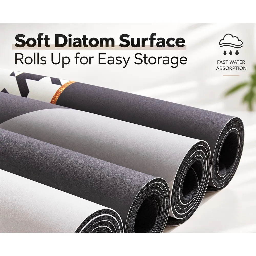 Soft kitchen mats rolled for easy storage
