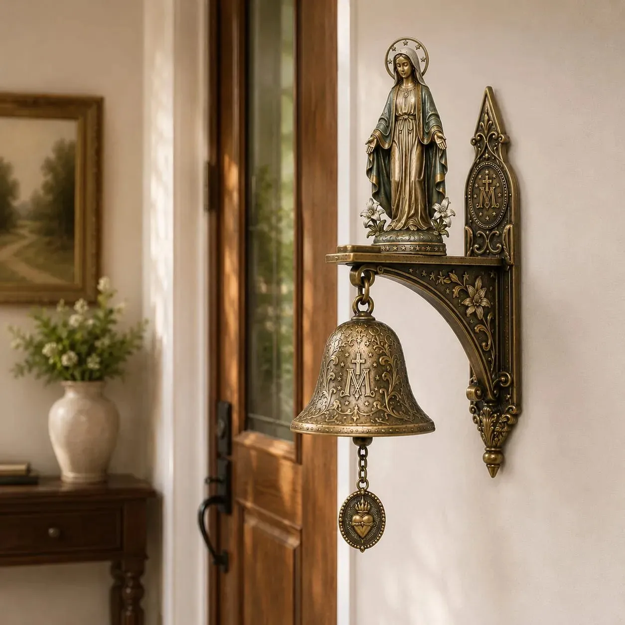 Feature details of the Our Lady of Grace wall bell