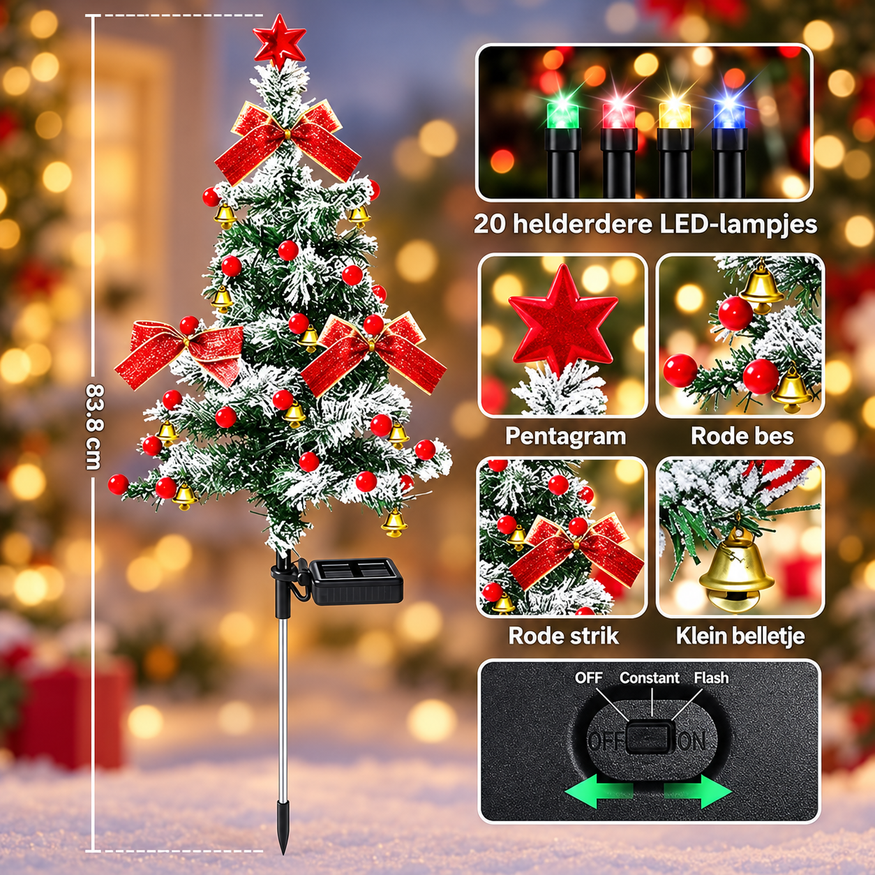 Solar Snowy Christmas Tree Stake Light with Colorful LEDs