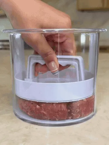 Manual hamburger patty press shaping, separating, and preparing patties for cooking