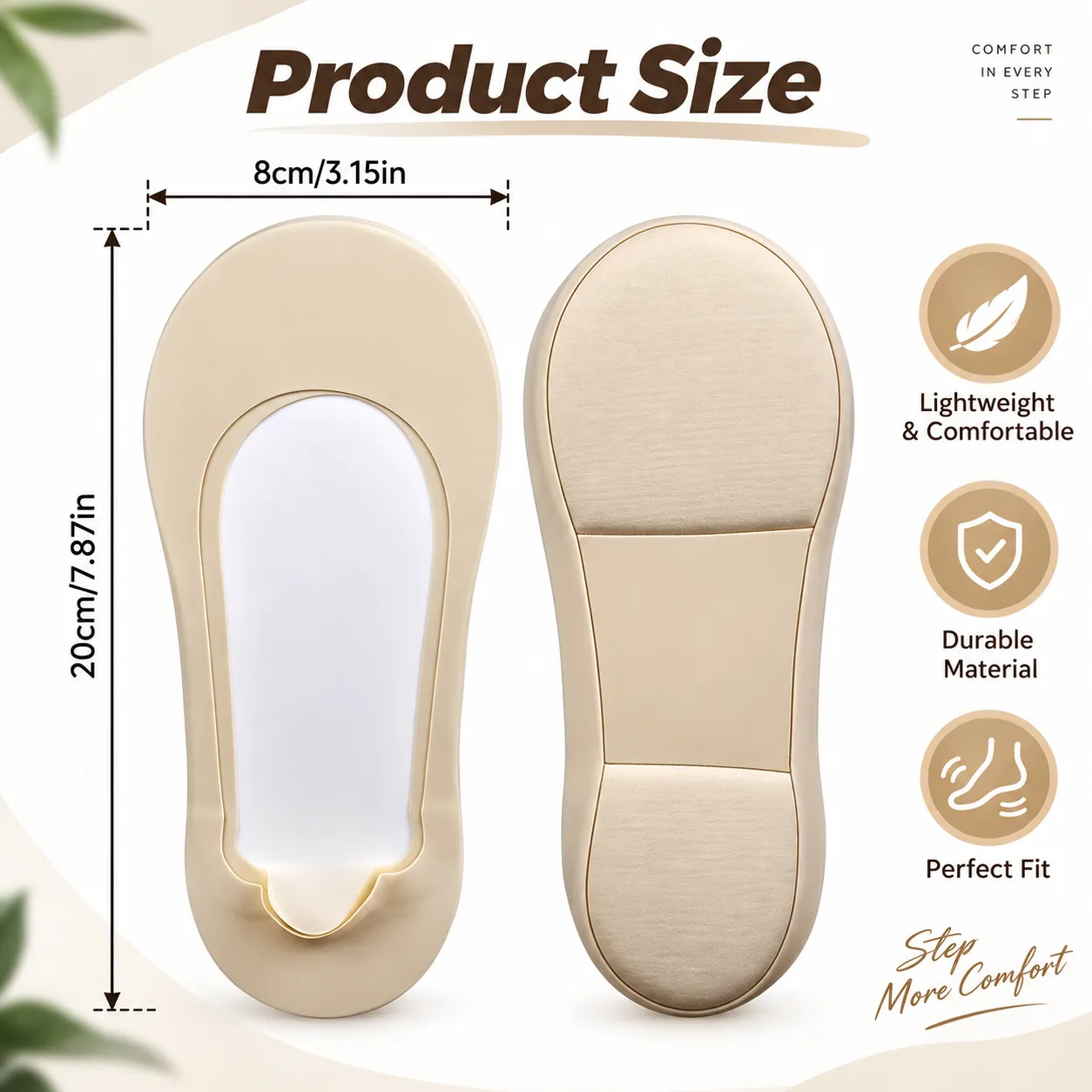 No-show sock flat dimensions in inches and centimeters