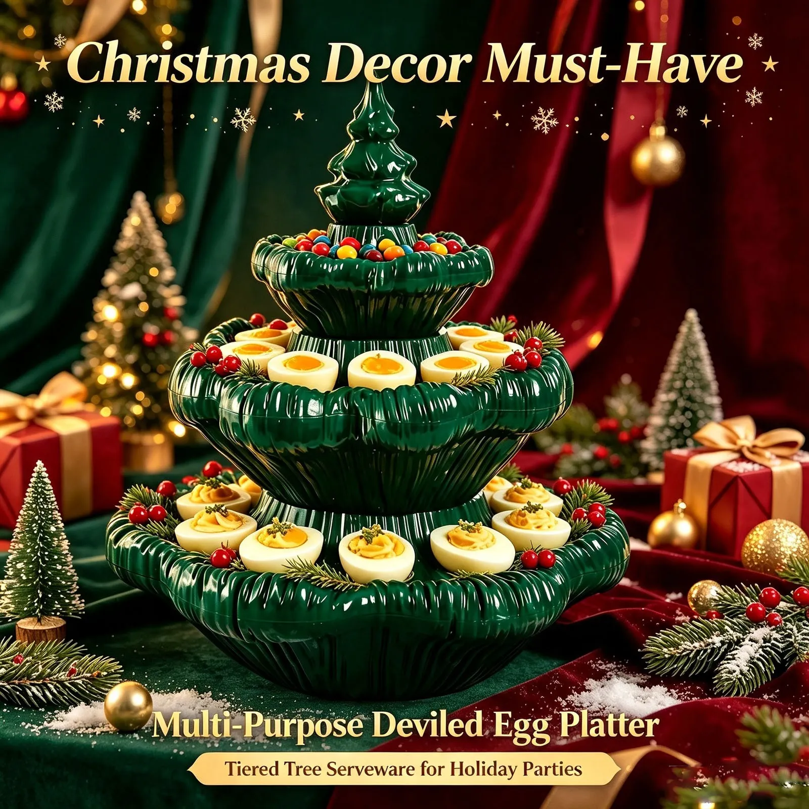 Christmas tree serving platter styled as a festive holiday centerpiece