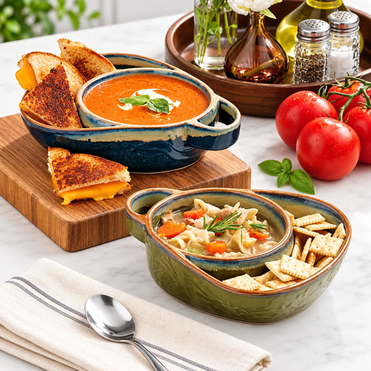 Ceramic Divided Soup & Sandwich Bowl with Handle