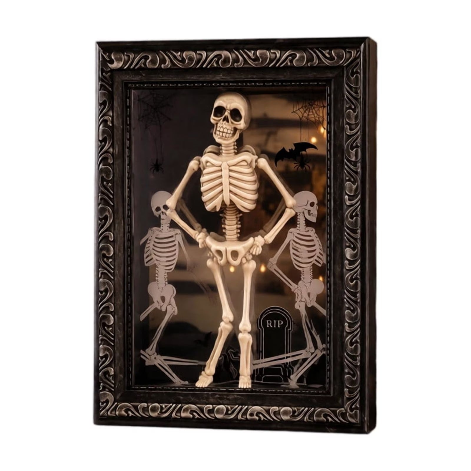 Front view of ornate skeleton graveyard picture frame