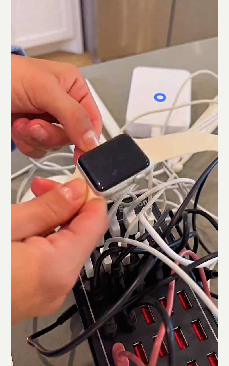 Small rechargeable device beside the station and its connected cables