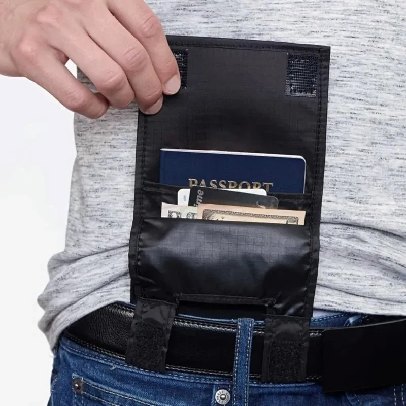 Belt wallet worn at a home entryway