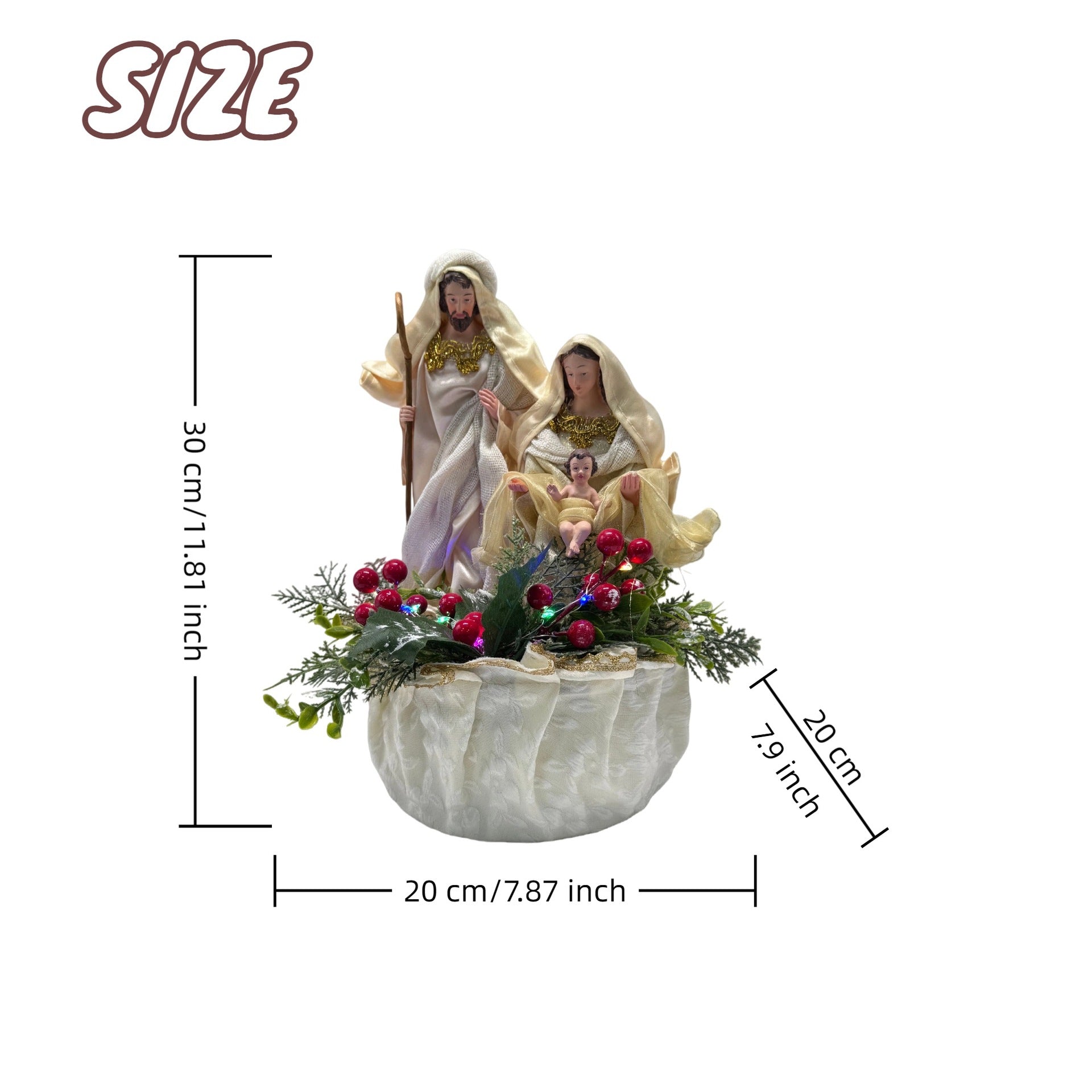 White base Holy Family nativity size guide