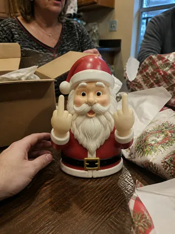 Customer-style unboxing photo of the Santa light