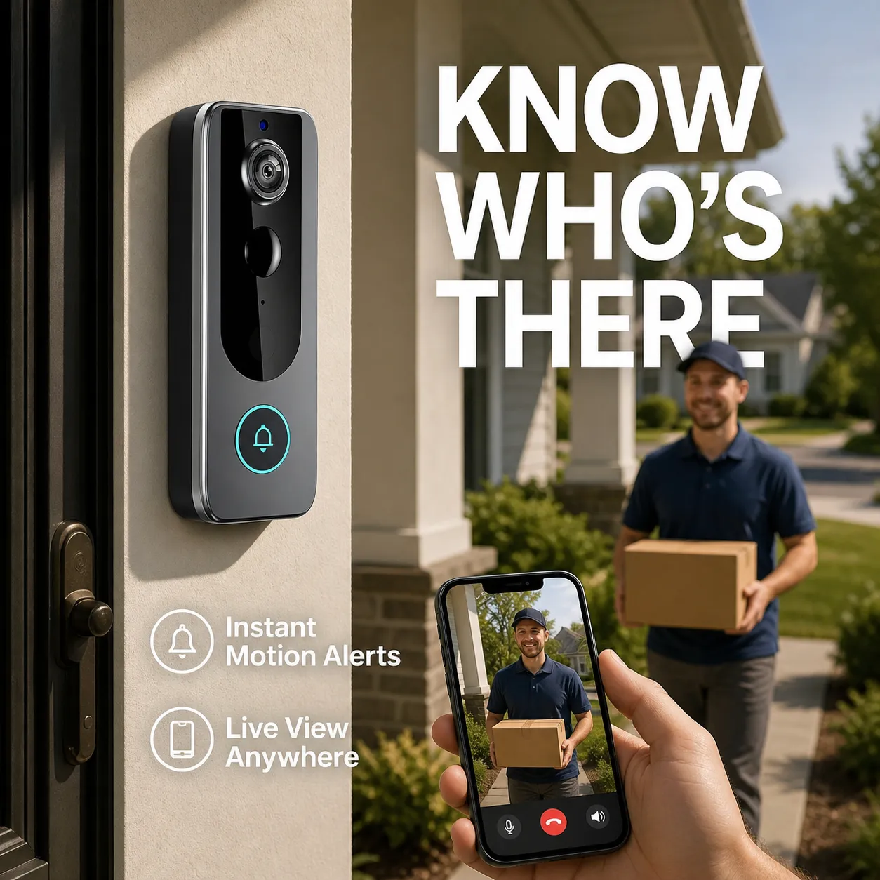 Holiday package delivery at a front door with M20 motion alerts
