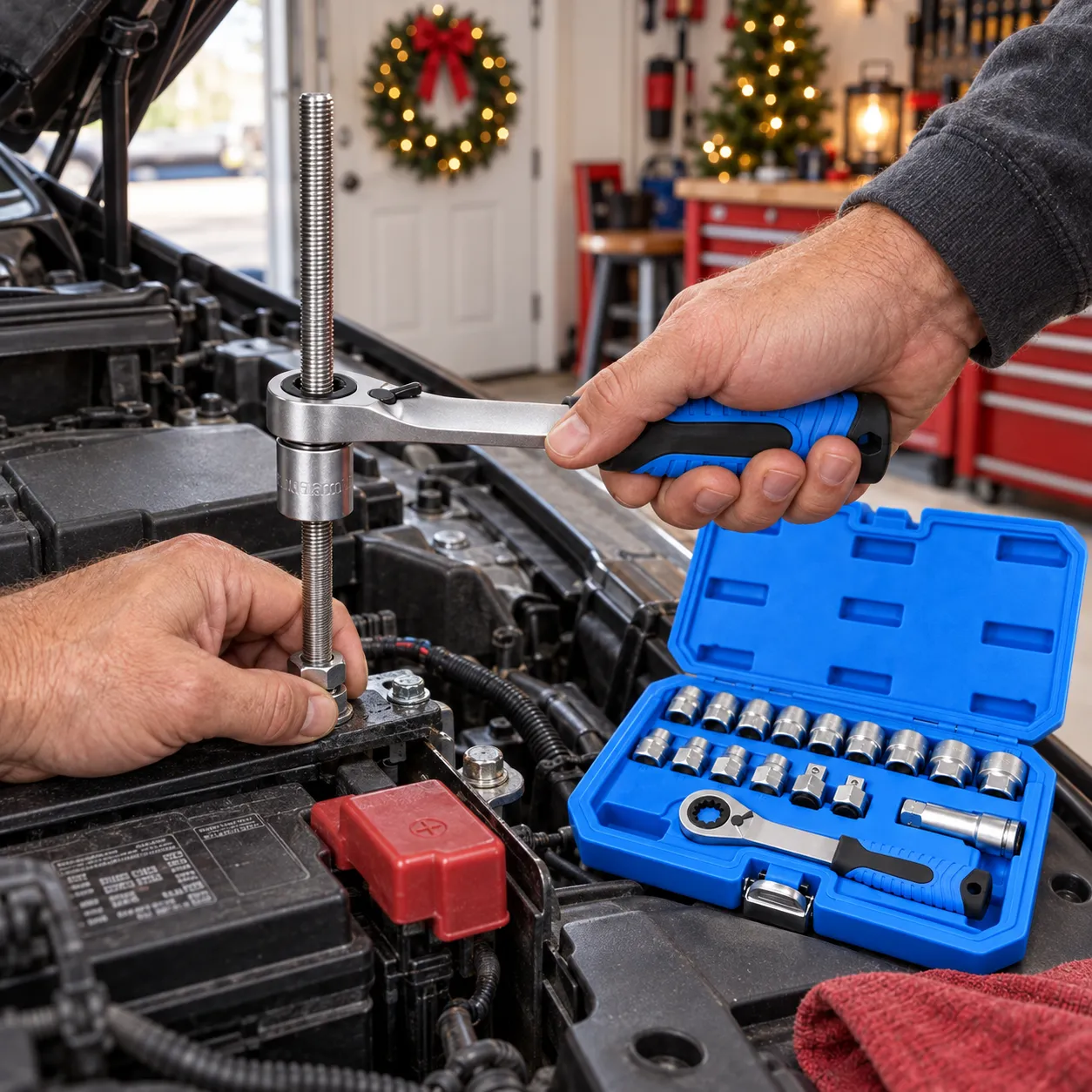 Pass-through ratchet used on a long threaded automotive fastener