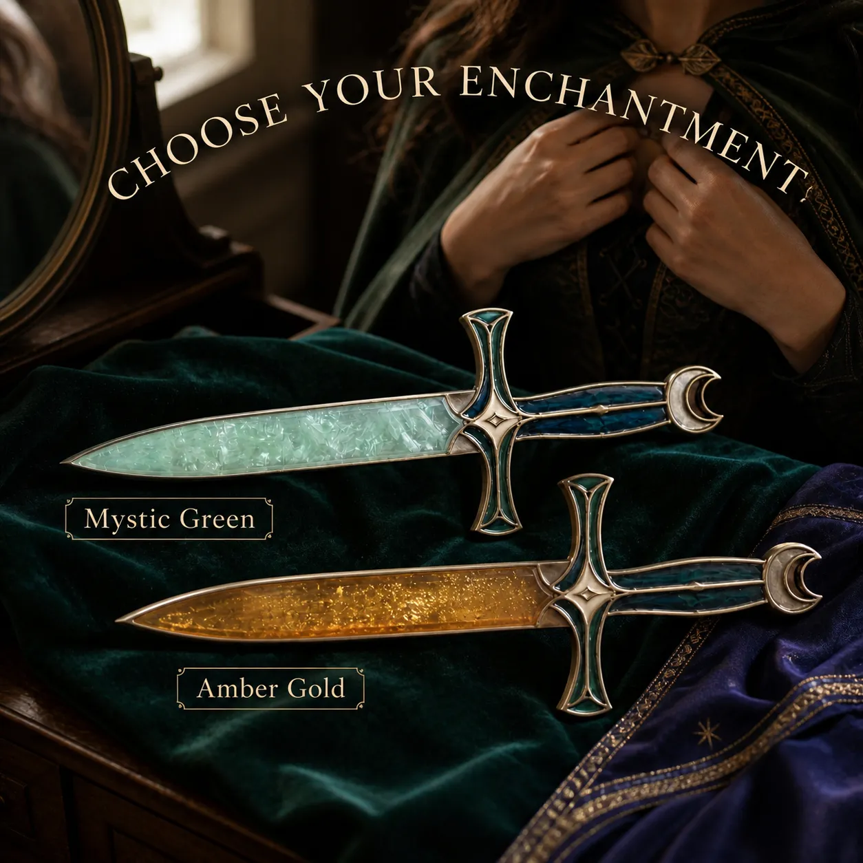 Mystic Green and Amber Gold decorative potion athame dagger styles