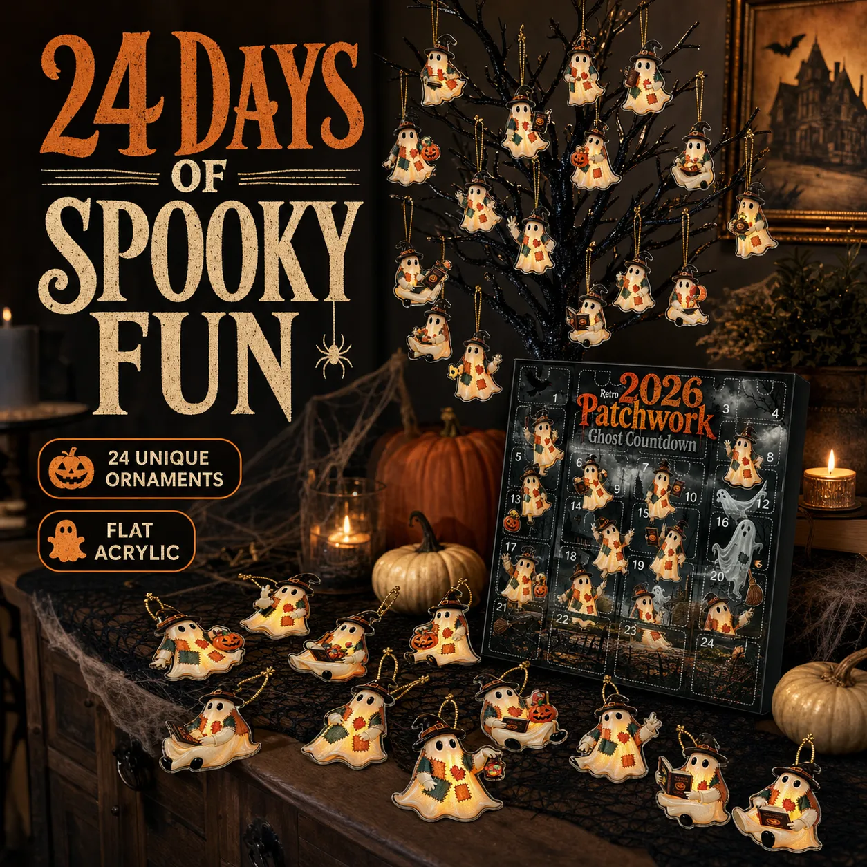 Twenty-four days of spooky fun with flat patchwork ghost ornaments