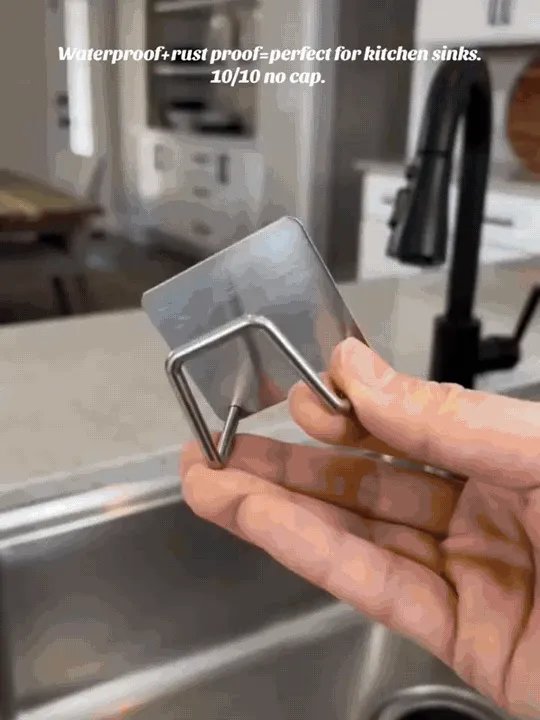 Self-adhesive sponge holder installation and everyday sink use