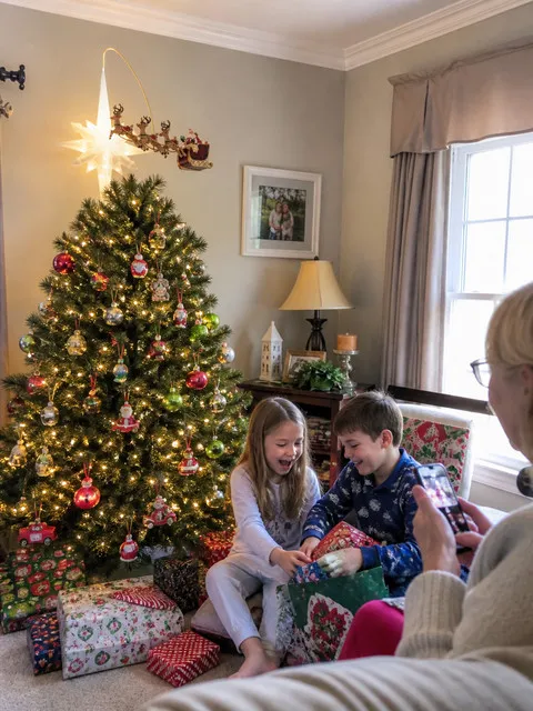 Family enjoying the animated topper on Christmas morning