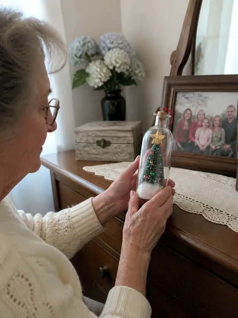 A grandmother holding her Christmas voice keepsake