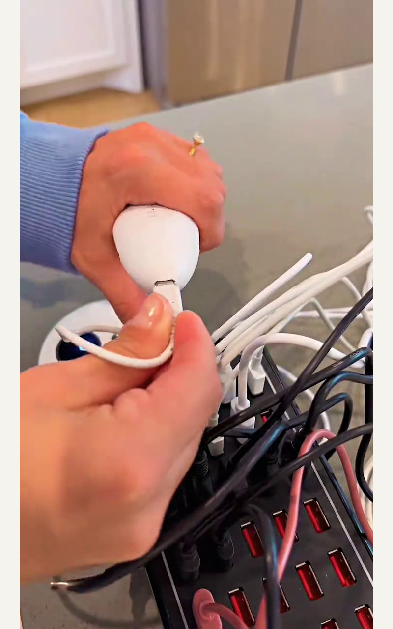 Connecting the device end of a USB charging cable
