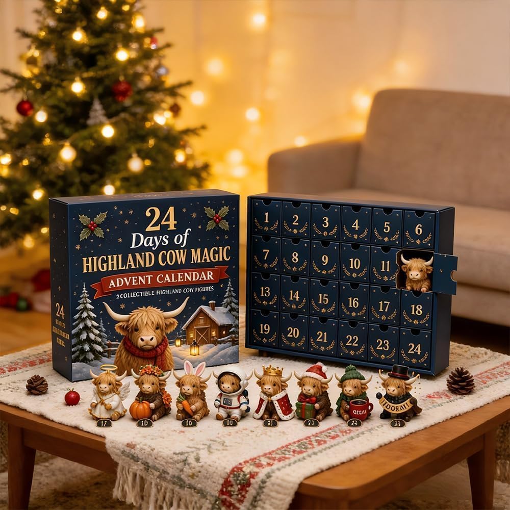 Highland cow calendar in a warm family room