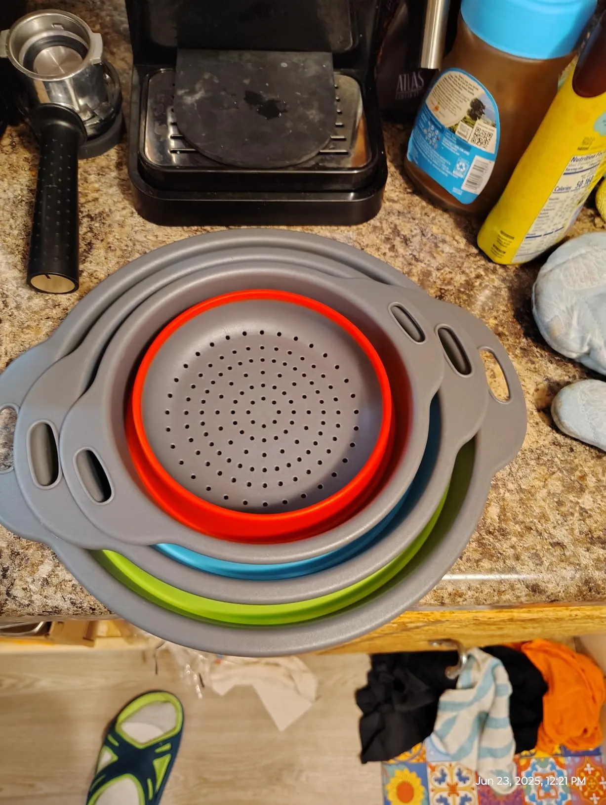 Works great and barely takes up any room to store!  Holes only on the bottom though.