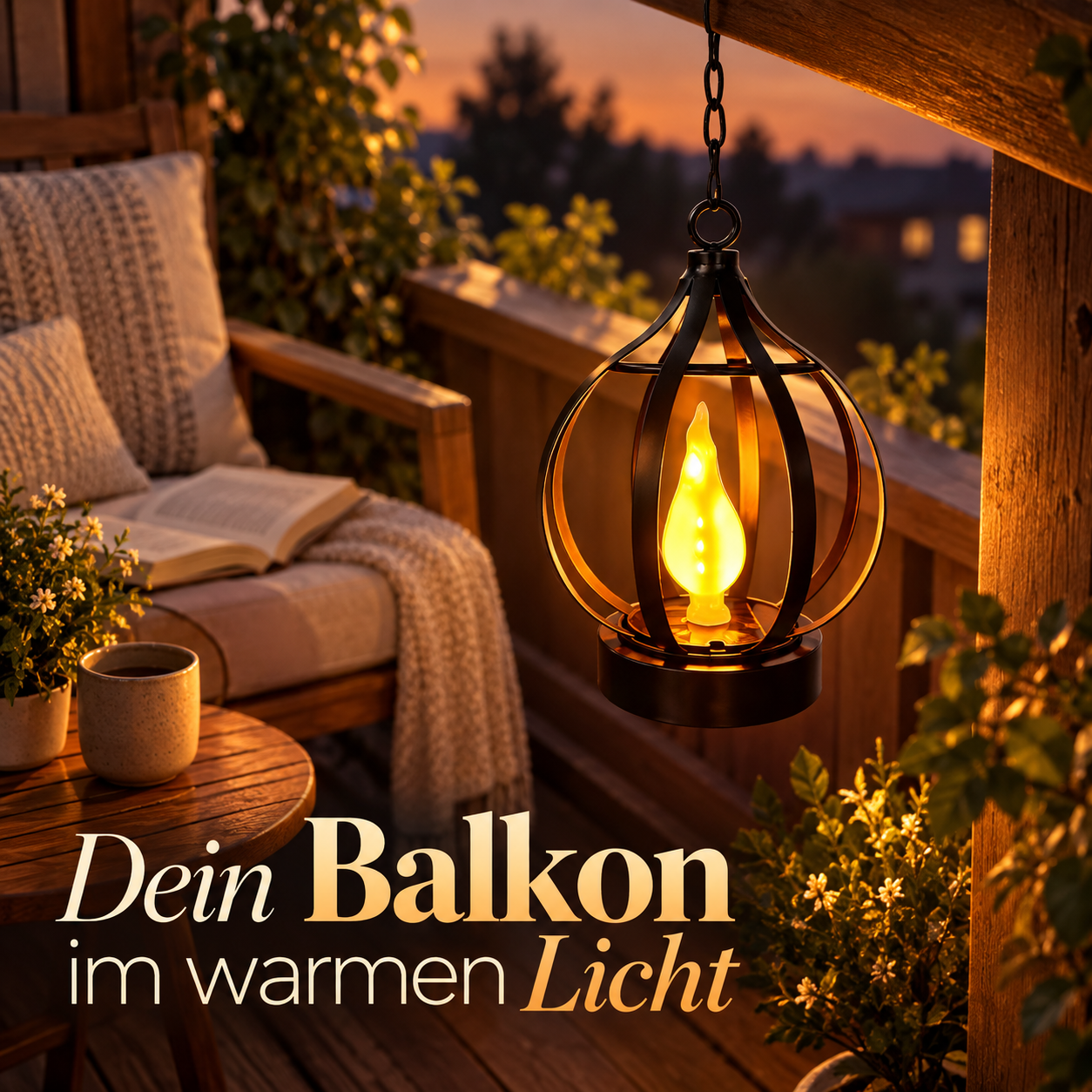 Solar-Flammenlaterne in Schwarz, 1 Stück