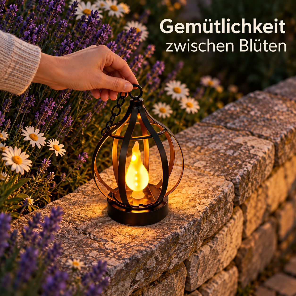 Solar-Flammenlaterne in Schwarz, 1 Stück