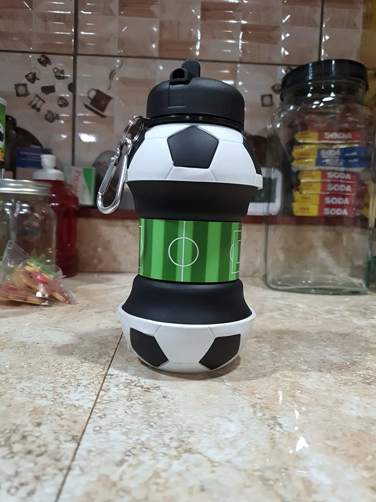 I love this innovative design for this soccer bottle, it is soft and very easily to carry.