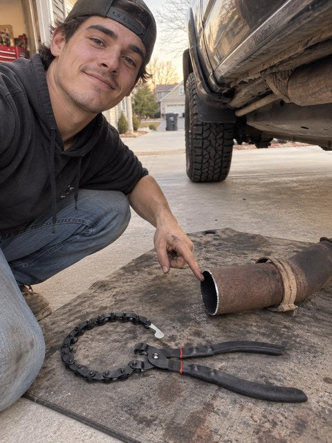 Driveway exhaust repair result with the manual chain cutter