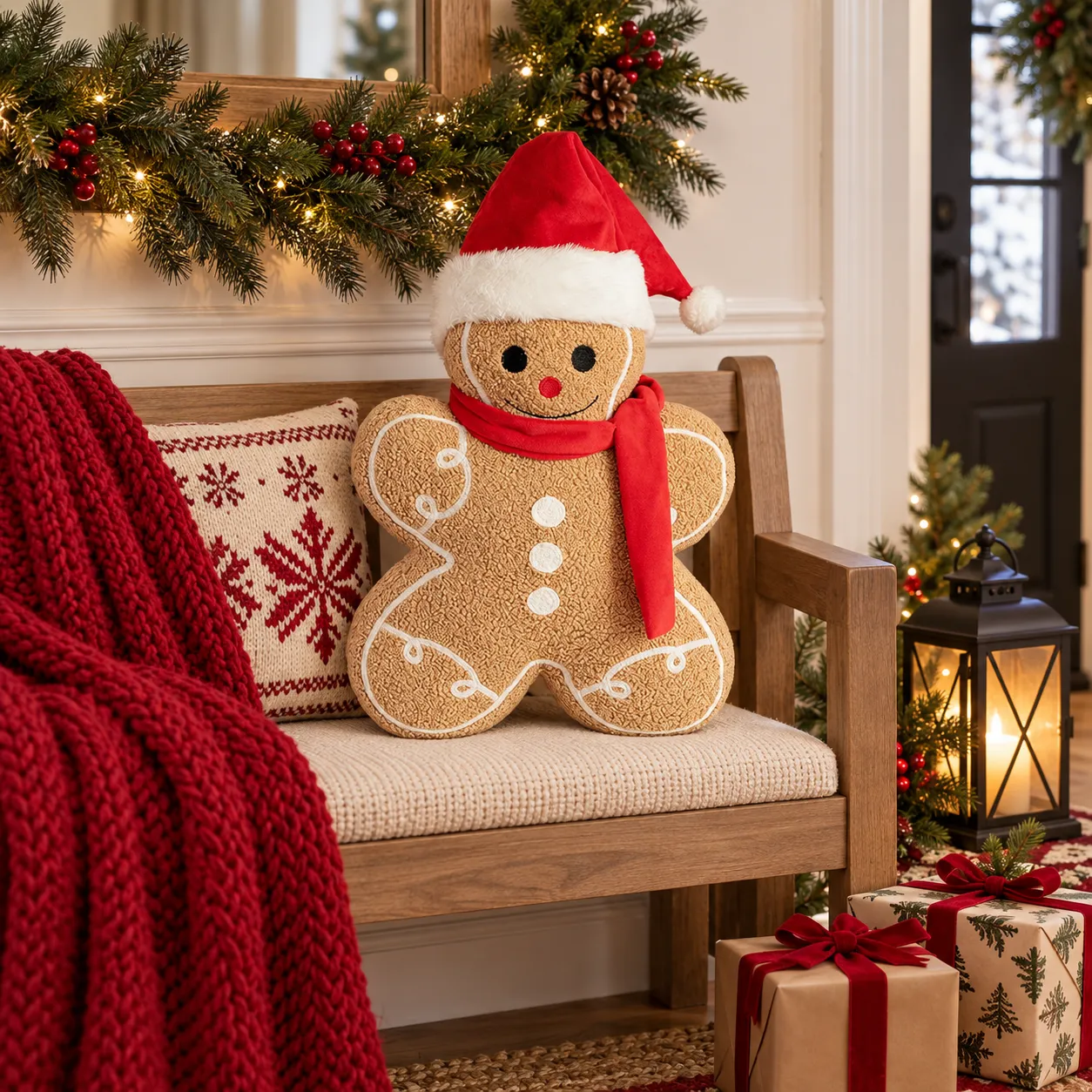 Christmas Gingerbread Man Pillow – 17.7 in
