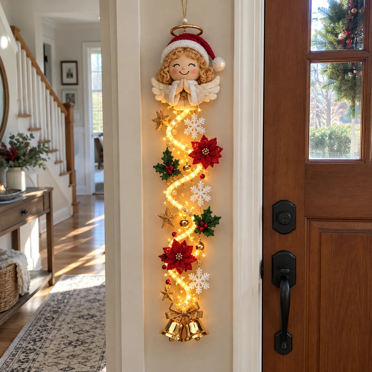 Light-up Christmas decoration in a family hallway