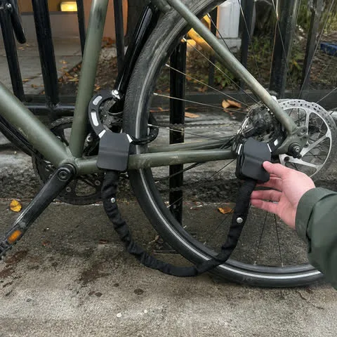 Bike secured at an apartment rack