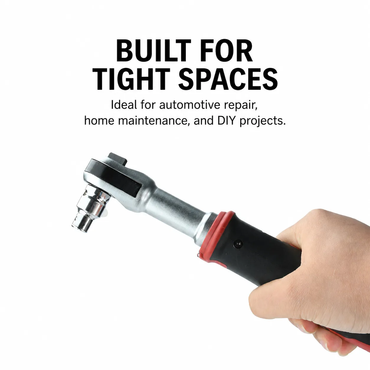 Compact ratchet wrench reaching bolts in narrow work areas