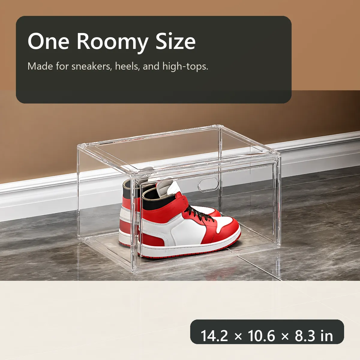 Shoe box dimensions 14.2 by 10.6 by 8.3 inches
