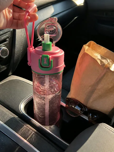 Misting bottle in a car cup holder